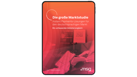 Image of tablet with cover slide for "Unlocking the Power of Instant Payments (German)" report