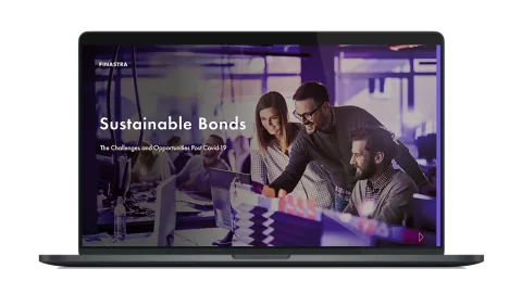 Image of laptop with cover slide for "Sustainable bonds: the challenges and opportunities post Covid-19" white paper