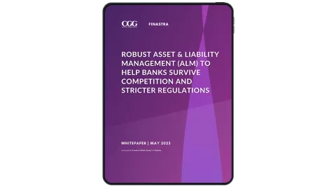 Image of tablet with cover slide for "Banking in an era of intense competition and regulation" white paper