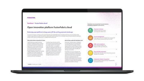 Image of laptop with cover slide for "Embracing open platforms to keep pace with the evolving payments landscape" factsheet
