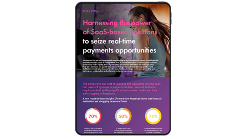 Image of tablet with cover slide for "Harnessing the power of SaaS-based solutions to seize real-time payments opportunities (United States)" infographic