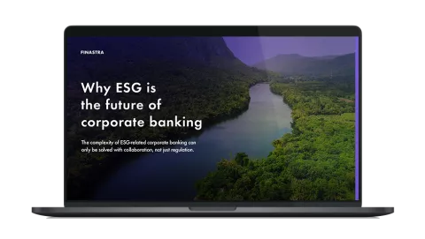 Image of laptop with cover slide for "Why ESG is the future of corporate banking" white paper