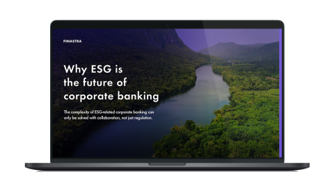 Image of laptop with cover slide for "Why ESG is the future of corporate banking" white paper