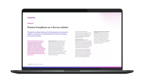 Image of laptop with cover slide for Finastra Compliance as a Service factsheet