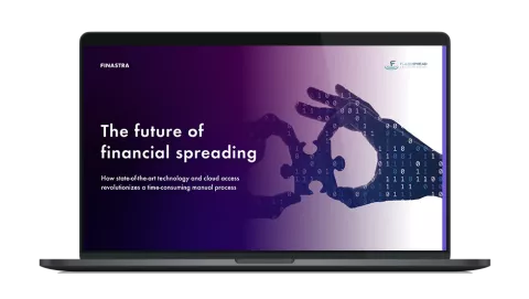 Image of laptop with cover slide for "FlashSpread on-premise: The future of financial spreading" white paper
