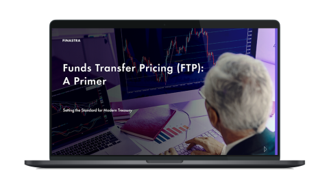 Image of laptop with cover slide for "Funds Transfer Pricing (FTP): A Primer" white paper