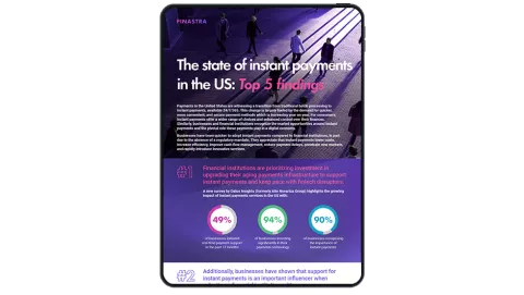 Image of tablet with cover slide of "The state of Instant Payments in the US: Top 5 findings" infographic