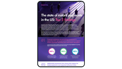 Image of tablet with cover slide of "The state of Instant Payments in the US: Top 5 findings" infographic