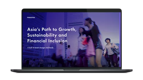 Image of laptop with cover slide for "Asia’s path to growth, sustainability and financial inclusion" white paper