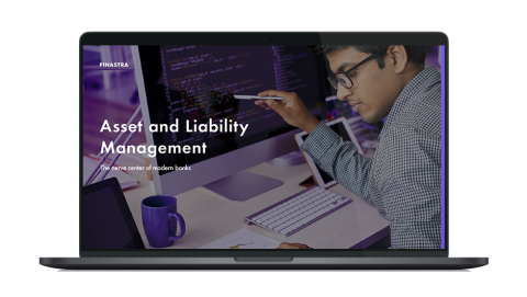 Image of laptop with cover slide for "Asset and liability management" white paper