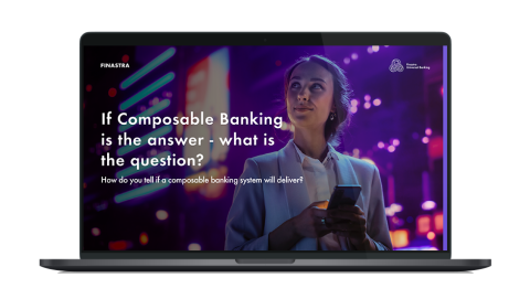 Image of laptop with cover slide for "If Composable Banking is the answer - what's the question?" white paper
