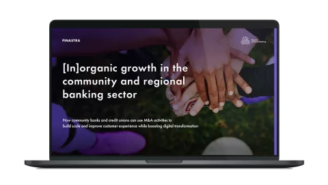 Image of laptop with cover slide for "[In]organic growth in the community and regional banking sector" white paper