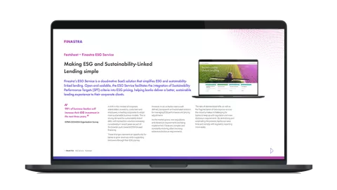 Image of laptop with cover slide for Finastra ESG Service factsheet