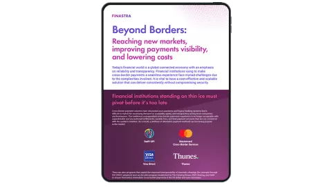 Image of tablet with cover slide of "Beyond borders: Reaching new markets, improving payments visibility, and lowering costs" Infographic