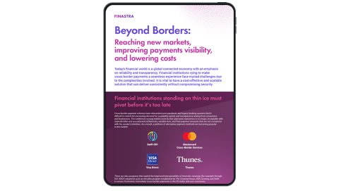 Image of tablet with cover slide of "Beyond borders: Reaching new markets, improving payments visibility, and lowering costs" Infographic