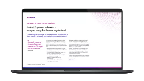 Image of laptop with cover slide for the "Instant Payments in Europe – Are you ready for the new regulations?" factsheet