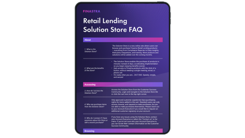 Image of tablet with cover slide of "Retail Lending Solution Store FAQ" infographic
