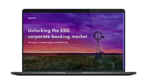 Image of laptop with cover slider of "Unlocking the ESG corporate banking market" white paper
