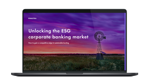 Image of laptop with cover slider of "Unlocking the ESG corporate banking market" white paper