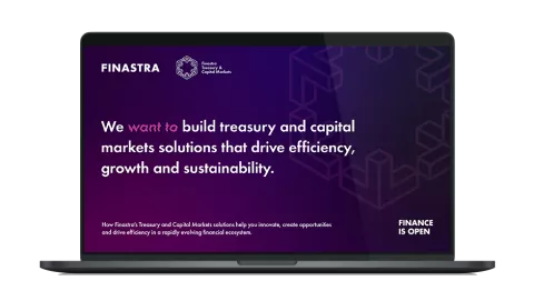 Image of laptop with cover slide of "Finance is Open: Treasury & Capital Markets" eBook