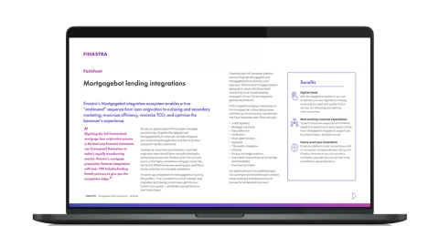 Image of laptop with cover slide for the "Mortgage origination integrations automate and accelerate lending opportunities" brochure