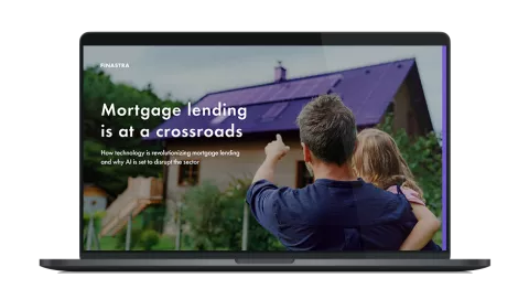 Image of laptop with cover slide of "Mortgage lending is at a crossroads" white paper