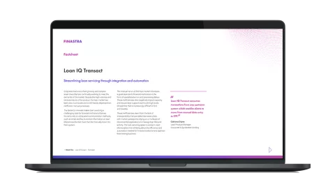 Image of laptop with cover slide for the Loan IQ Transact factsheet