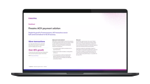 Image of laptop with cover slide for "ACH payments in the US continue to grow - how will you respond?" factsheet