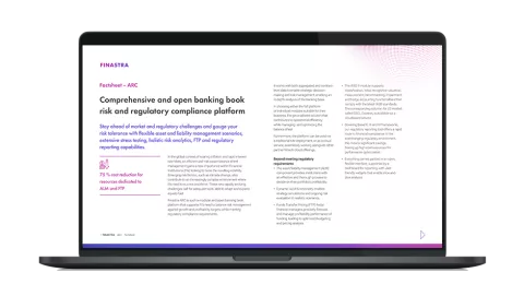 Image of laptop with cover slide for the "Finastra ARC: The comprehensive and open banking book risk and regulatory compliance platform" factsheet