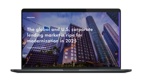 Image of laptop with cover slide for "The global and US corporate lending market is ripe for modernization in 2025" white paper