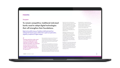 Image of laptop with cover slide for the "To remain competitive, traditional mid-sized banks need to adopt digital technologies that will strengthen their foundations" white paper