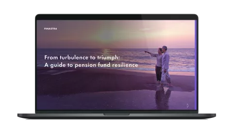Image of laptop with cover slide for the "From turbulence to triumph: A guide to pension fund resilience" white paper