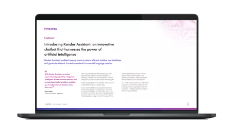 Image of laptop with cover slide of "Introducing Kondor Assistant: an innovative chatbot that harnesses the power of artificial intelligence" brochure