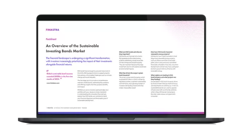 Image of laptop with cover slide of "An overview of the sustainable investing bonds market" brochure