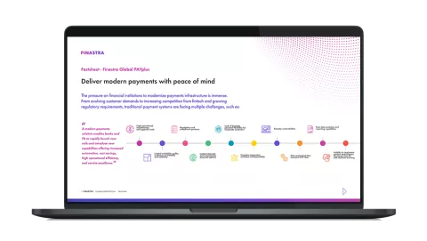 Image of laptop with cover slide of "Finastra Global PAYplus" factsheet