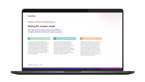 Image of laptop with cover slide for the Finastra Lending Cloud Service factsheet