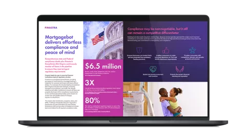 Image of laptop with cover slide for the "Finastra Mortgagebot compliance capabilities" infographic