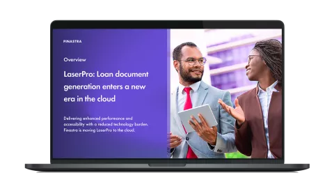 Image of laptop with cover slide for "LaserPro: Loan document generation enters a new era in the cloud" brochure