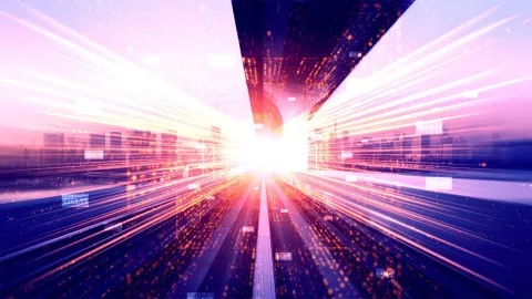 Image of bright light with a city background