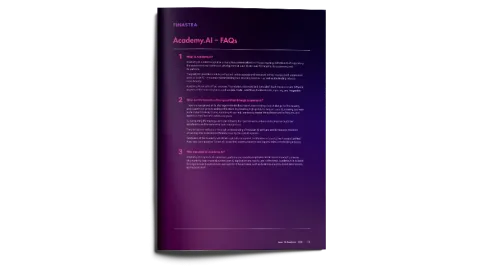 Image of document with cover slide for the Academy.AI FAQs infographic