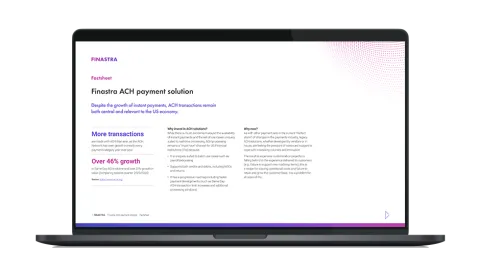 Image of laptop with cover slide for the "ACH payments in the US continue to grow: How will mid-market organizations respond?" factsheet