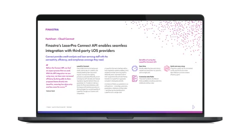Image of laptop with cover slide of "Finastra LaserPro Connect API" factsheet