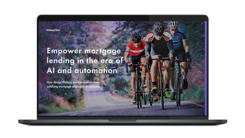 Image of laptop with cover slide of "Empower mortgage lending in the era of AI and automation" white paper
