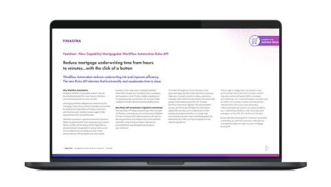 Image of laptop with cover slide of "Mortgagebot Workflow Automation Rules API" factsheet