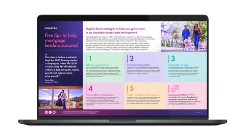 Image of laptop with cover slide for the "Five tips to help mortgage lenders succeed in 2025" infographic