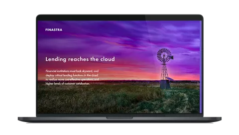 Image of laptop with cover slide for "Lending reaches the cloud" white paper