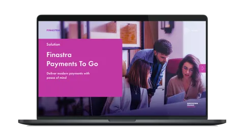 Image of laptop with cover slide for the Finastra Payments To Go solution overview