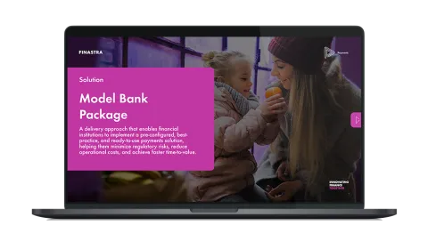 Image of laptop with cover slide of "Model Bank Package" brochure