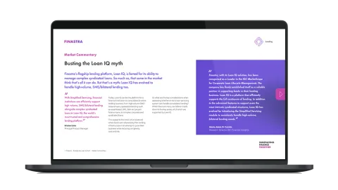 Image of laptop with cover slide for the "Busting the Loan IQ myth" market commentary