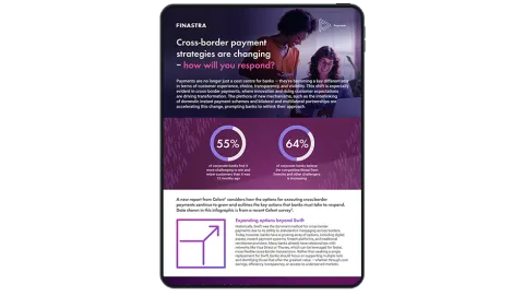 Image of tablet with cover slide of "Cross-border payment strategies are changing – how will you respond?" Infographic